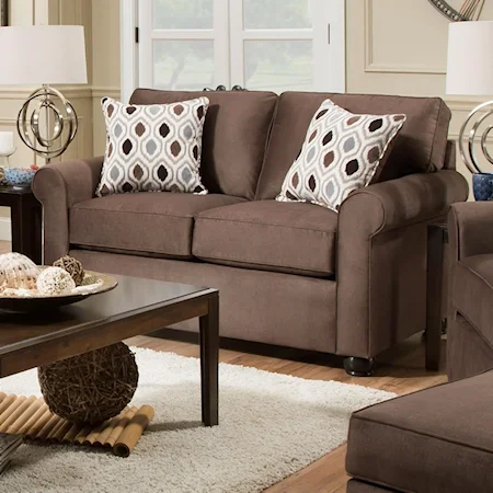Casual Loveseat with Rolled Arms